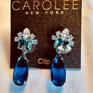 Vintage CAROLEE New York Blue & Teal Crystal Mixed-Cut Statement Clip-On Earring
